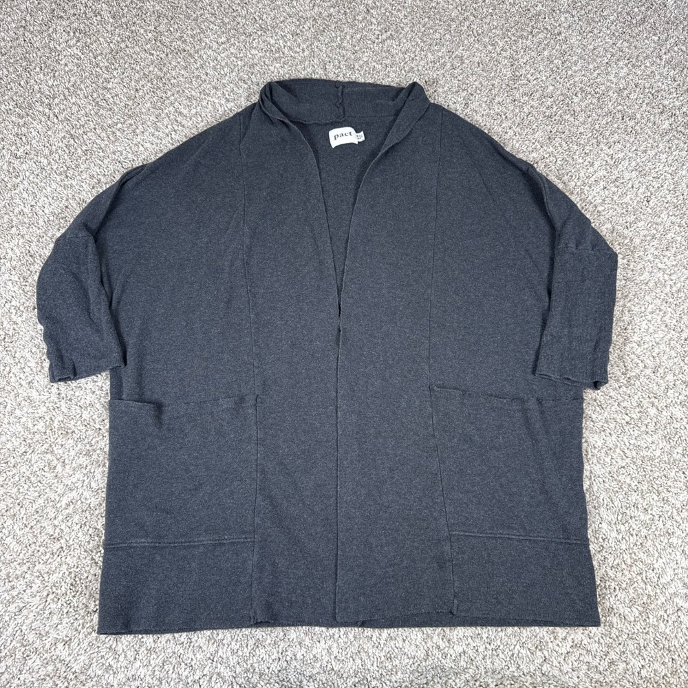 Pact Cardigan Sweater Womens S/M Charcoal Gray Organic Cotton Pockets Minimalist